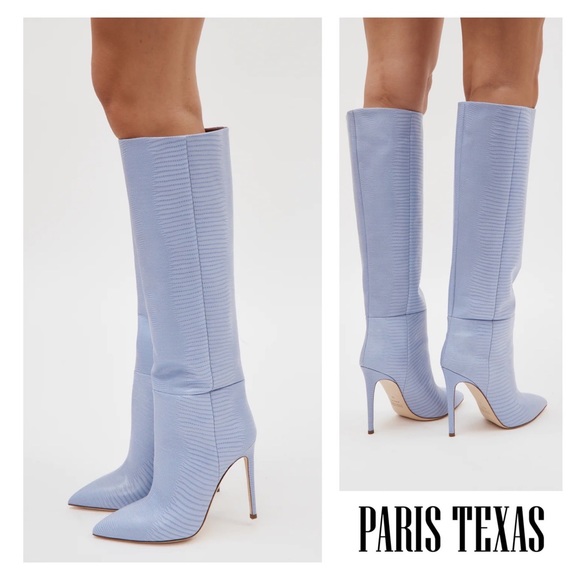 New PARIS TEXAS Snakeskin Effect Leather Boots Denim 38 they run small - Picture 3 of 12